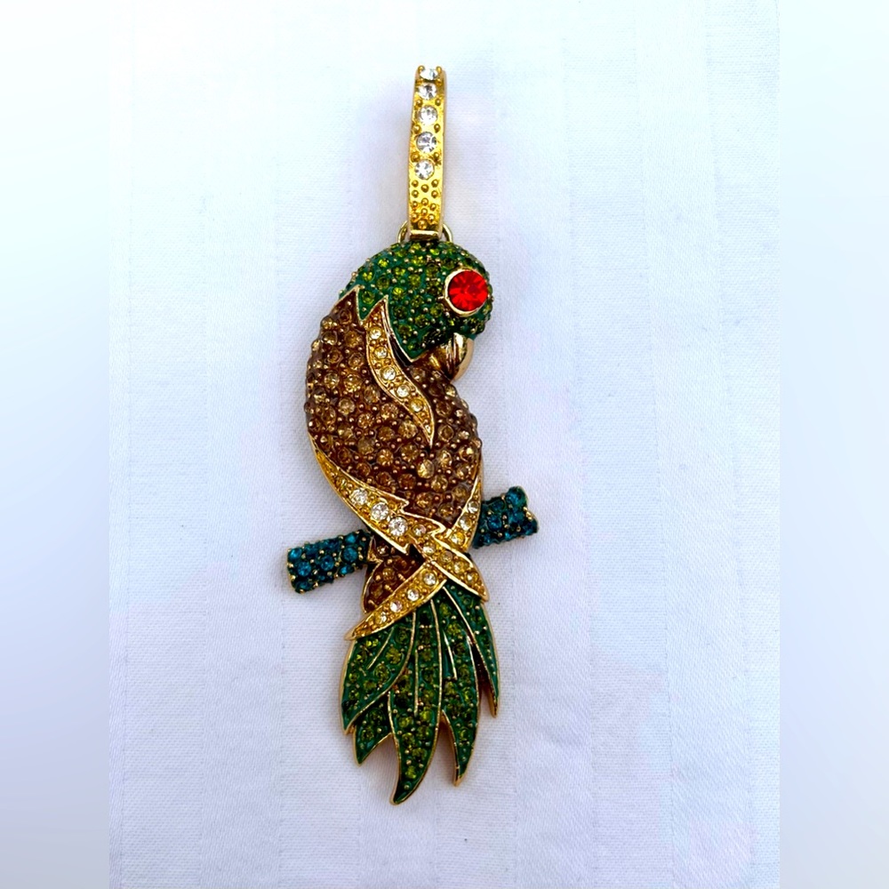 Vintage enamel and pavé rhinestone parrot / bird  necklace pendant
